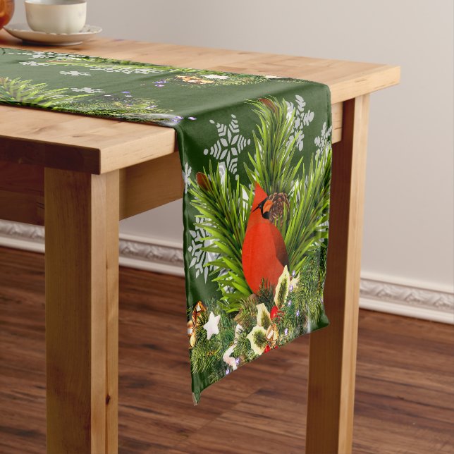 Chemin De Table Court Magnifique verdure de Noël Cardinal  (In Situ)