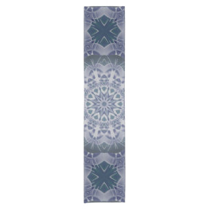 Chemin De Table Court Mandala bleu gris peint à la main