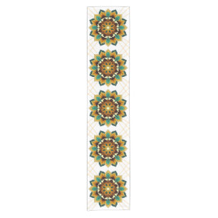 Chemin De Table Court Mandala Motif 2002 en court-métrage jaune et bronz