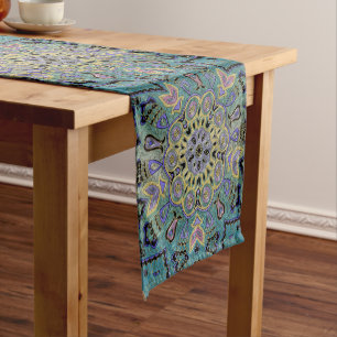 Chemin De Table Court Mandala pourpre turquoise de pentagone étoilé d'