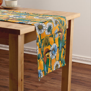 Chemin De Table Court Mangeurs d'abeilles, papillons bleus et marguerite