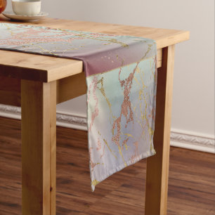 Chemin De Table Court Marbre beige élégant Mint Sage Green Rose Gold