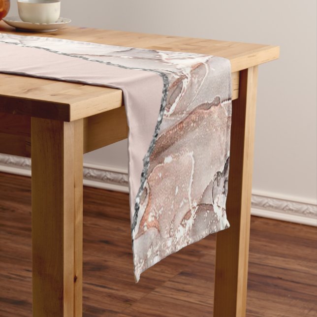 Chemin De Table Court Marbre Blanc Agate Rose Blush Doré (In Situ)