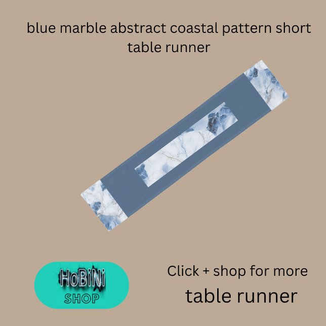 Chemin De Table Court marbre bleu abstrait motif côtier (blue marble abstract coastal pattern short table runner)