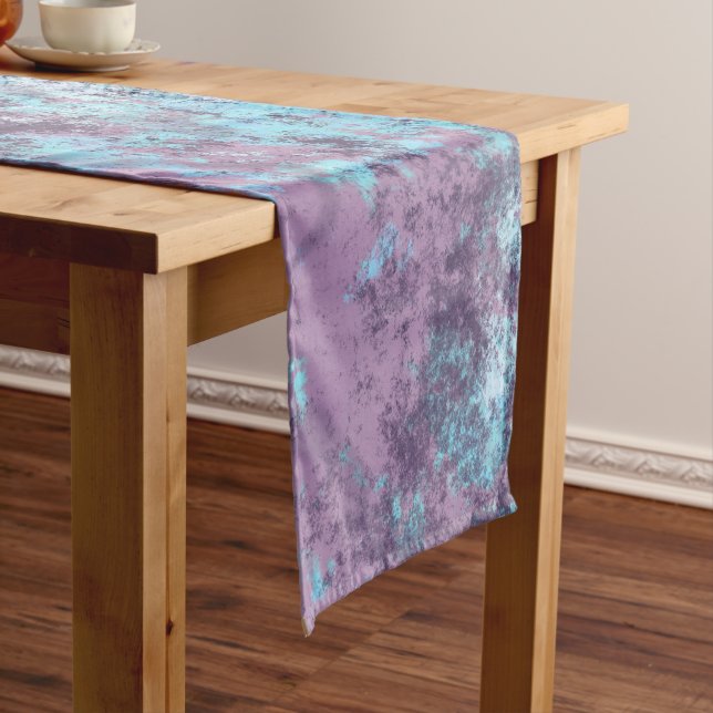 Chemin De Table Court Marbre bleu, rose et violet Abstrait (In Situ)
