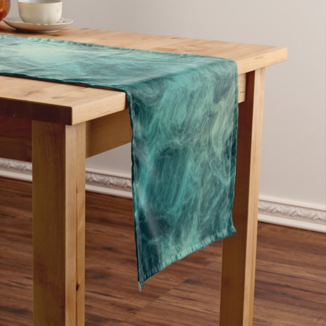 Chemin De Table Court Marbre turquoise Abstrait (In Situ)