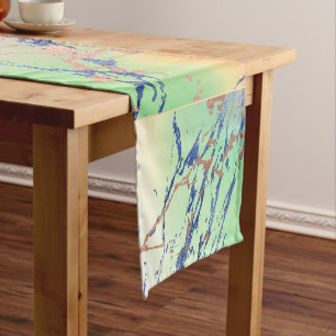 Chemin De Table Court Marbre vif   Aquarelle couleur gras pastel