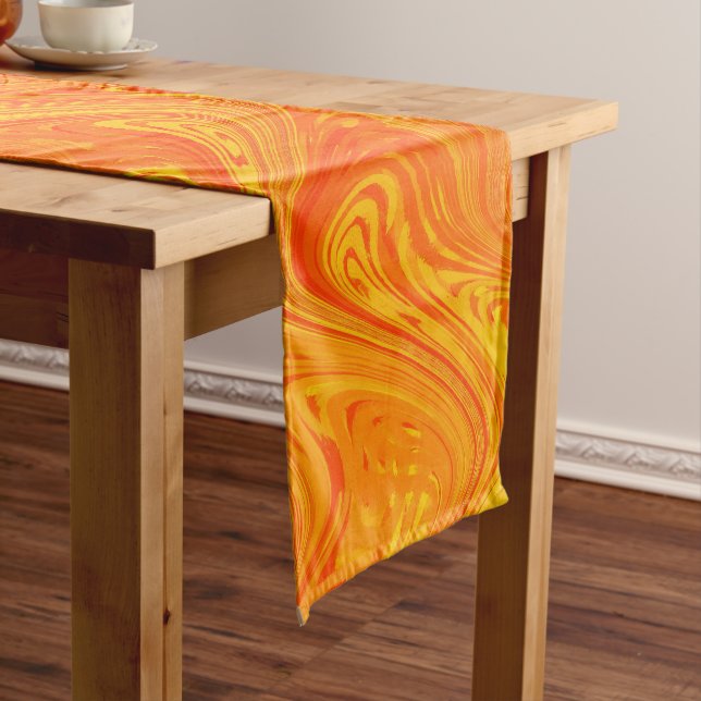 Chemin De Table Court Marbrure Orange Jaune Rouge Motif (In Situ)