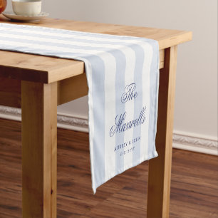 Chemin De Table Court Mariage Moderne Élégant Rayures Blanches Bleues Sc