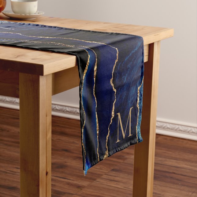 Chemin De Table Court Marine Blue Gold Marble Table Runner Customisé (In Situ)