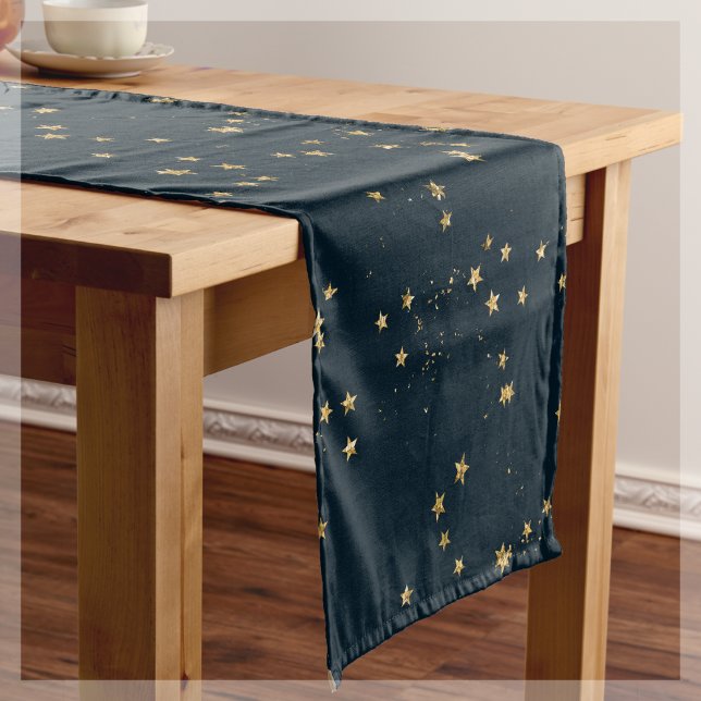 Chemin De Table Court Marine Blue & Gold Stars | (Créateur téléchargé)