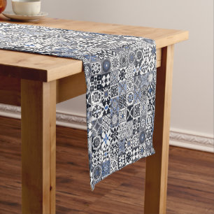 Chemin De Table Court Marocain en tuiles noir,bleu,gris