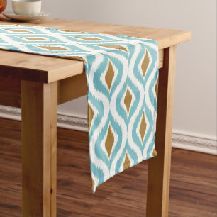 Chemin De Table Court Marron Aqua Sarcelle Bleu Ikat Ogee Motif Artistiq