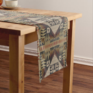 Chemin De Table Court Marron Taupe Brun Rouge Noir Art Tribal