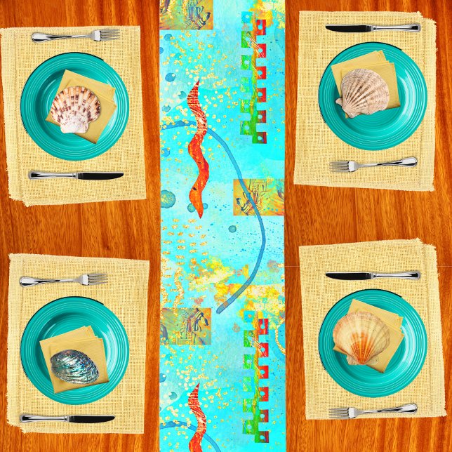 Chemin De Table Court Mayan Turquoise & Golden Misty Sky Table Runner (Créateur téléchargé)