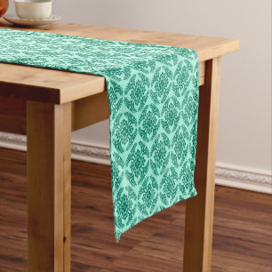 Chemin De Table Court Médaillon japonais Motif, Aqua et Turquoise Sh