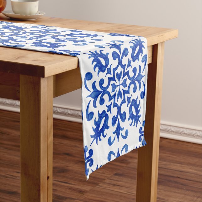 Chemin De Table Court Mediterranean Portuguese Blue Tile (In Situ)