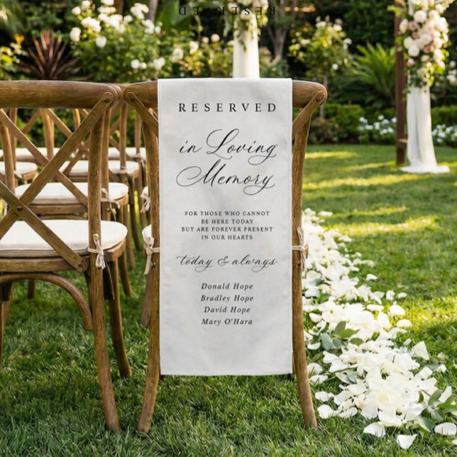 Chemin De Table Court Memorial Wedding Fabric Chair Sign Reserved Cloth (Memorial wedding chair sign honoring multiple loved ones in loving memory)