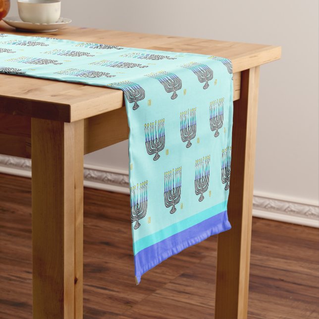 Chemin De Table Court Menorahs Whimsical 14" X 72" Table Runner (In Situ)