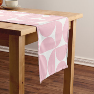 Chemin De Table Court Mi-Siècle Moderne Bébé rose et blanc Motif
