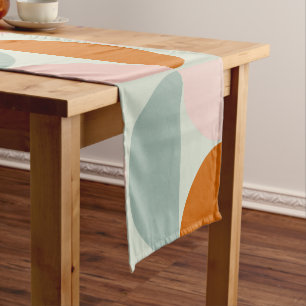 Chemin De Table Court Mi-siècle moderne Sage Vert Blush Orange Motif