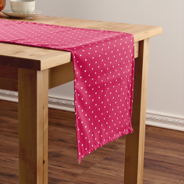 Chemin De Table Court Micro pois blanc - Rouge framboise (In Situ)