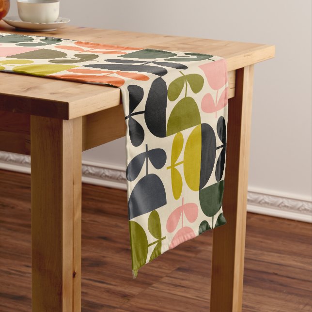 Chemin De Table Court Mid‑century modern- Retro Scandinavian Flowers  (In Situ)