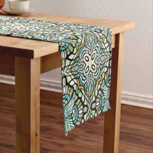 Chemin De Table Court Mint Vert Turquoise Hip Bohemian Bali Art Motif
