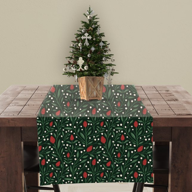 Chemin De Table Court Modèle floral classique de Noël rustique (Créateur téléchargé)