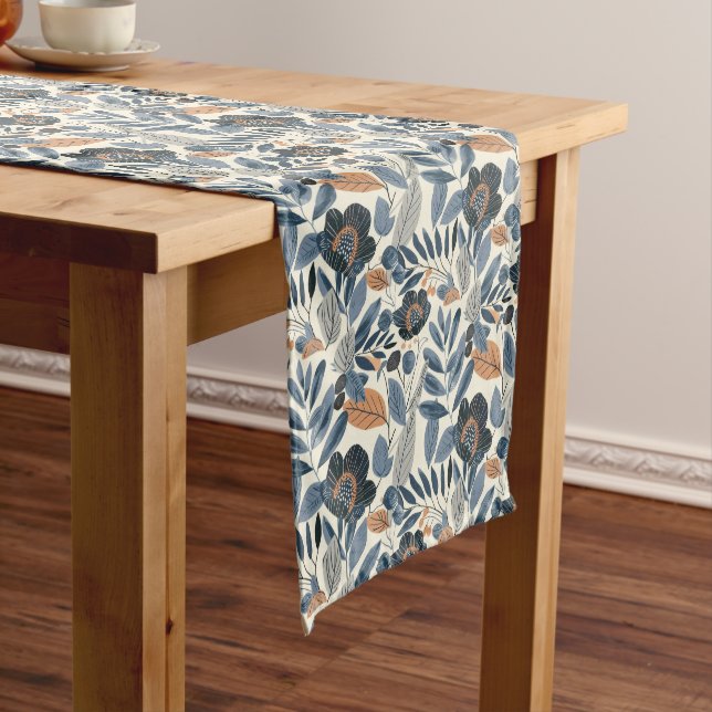 Chemin De Table Court Modern Blue Botanical Spring Floral Table Runner (In Situ)
