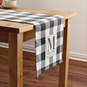 Chemin De Table Court Moderne Ferme Maison Monogramme à carreaux noir Bu