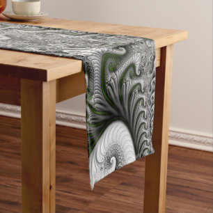 Chemin De Table Court Monde Fantastique Art Fractal Abstrait Vert Et Gri