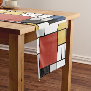 Chemin De Table Court Mondrian Peinture Rouge Plane Jaune Noir Gris Bleu