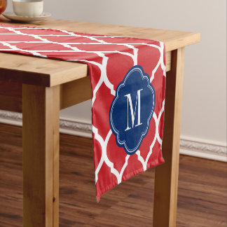 Chemin De Table Court Monogramme de Quatrefoil rouge blanc et bleu maroc
