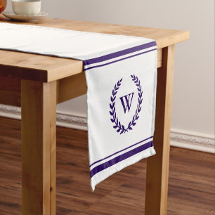 Chemin De Table Court Monogramme Elegant Marine Bleu Coureur de table bl