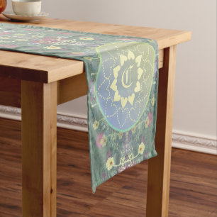 Chemin De Table Court Monogramme Mandala sur symétrie Fleur sauvage