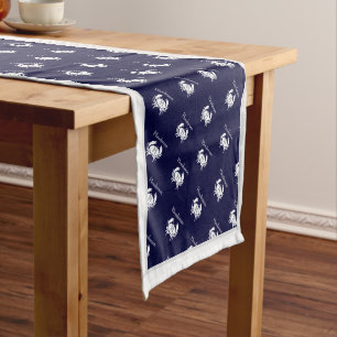Chemin De Table Court Monogramme Marine Bleu Crabe Blanc Nautique Court