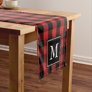Chemin De Table Court Monogramme personnalisé Black Red Buffalo Plaid Mo