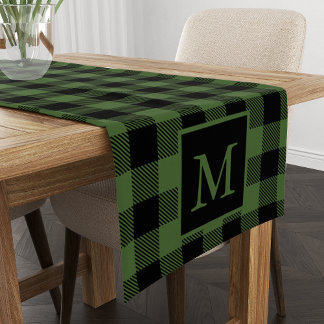 Chemin De Table Court Monogramme personnalisé Buffle noir vert Plaid Mot