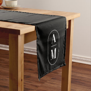 Chemin De Table Court Monogramme Pilule Minimaliste Moderne - Noir Blanc