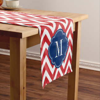 Chemin De Table Court Monogramme rouge blanc et bleu Chevron