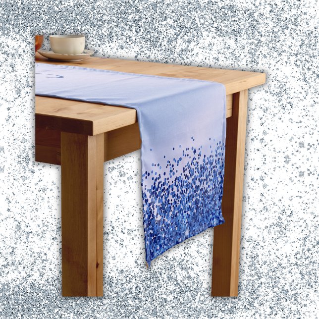 Chemin De Table Court Monogramme simple en métal brossé bleu et Parties  (Créateur téléchargé)