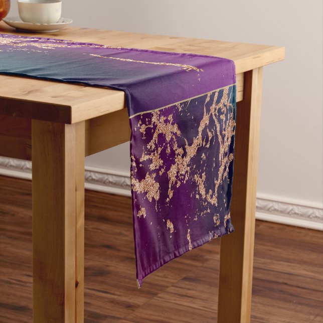 Chemin De Table Court Moody Luxe Marble | Profond violet et Turquoise or (In Situ)