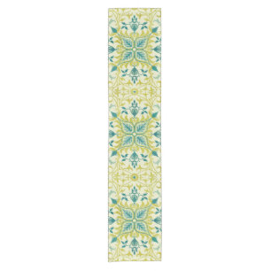 Chemin De Table Court Morris Jaune Turquoise Motif de Vigne et de Fleur