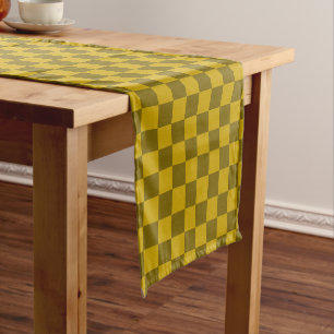Chemin De Table Court Motif à carreaux élégant en marron foncé et clair