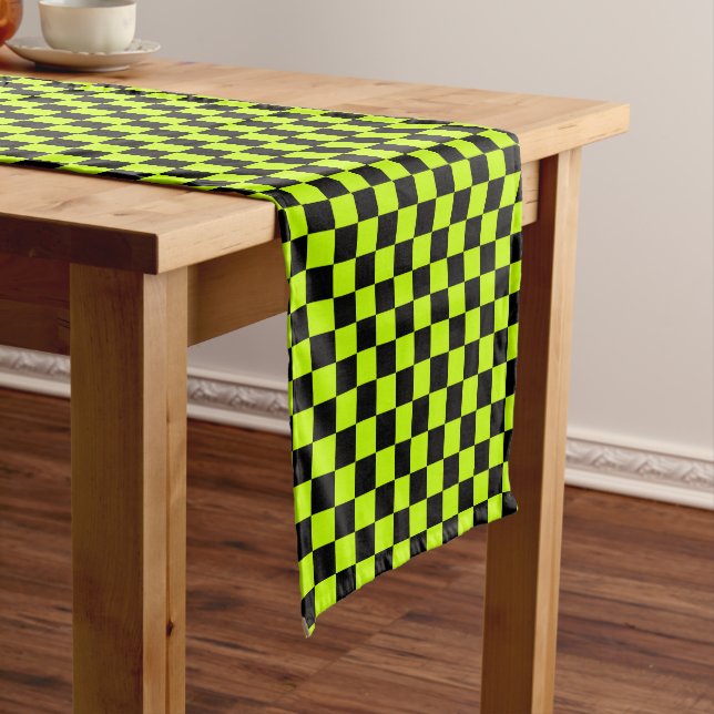 Chemin De Table Court Motif à carreaux vert acide et noir (In Situ)