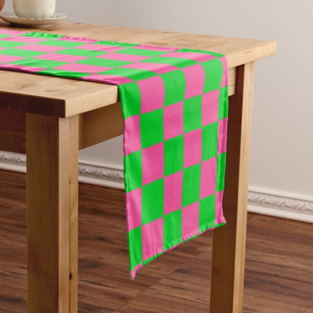 Chemin De Table Court Motif À damiers chèque rose vert (Créateur téléchargé)