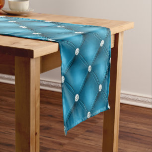 Chemin De Table Court Motif à losanges capitonné bleu moyen de luxe