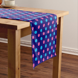 Chemin De Table Court Motif à pois bleu marine rose cyan