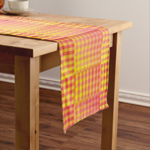 Chemin De Table Court Motif abstrait à carreaux rouges et jaunes